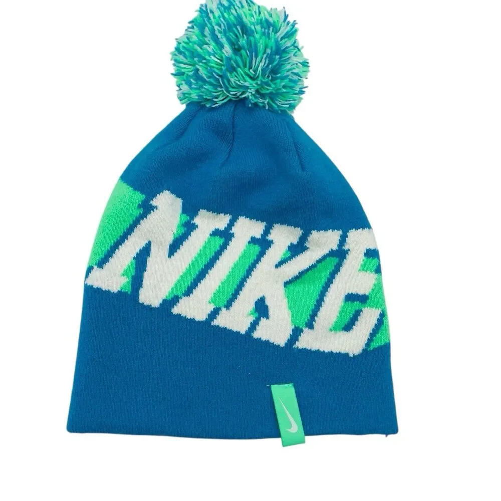 Nike Multi-color Knit Cuff Beanie Skull Cap with Pom Pom Youth Boy's 8-20